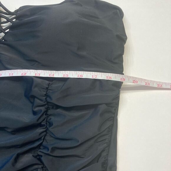 Torrid Slim Fix Lattice Front Swimsuit One Piece Black Ruched Slimming Plus 4X - Picture 6 of 6